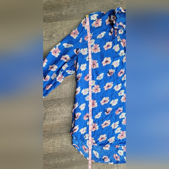 Lucky Brand Cold Shoulder Peasant Top Women's 2X Blue & Pink Floral Flowy Tunic - Picture 13 of 14